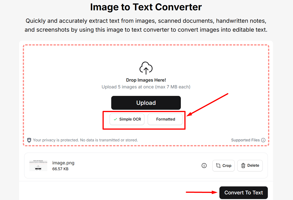 Imagetotext.cc modes